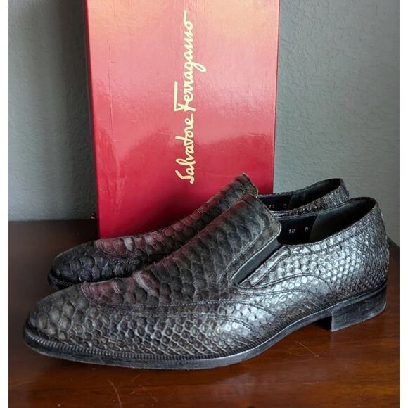 Salvatore Ferragamo Brisbane Gray Python Snakeskin Loafers Mens 10 Italy Box main image 13